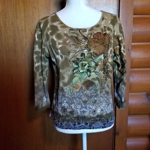 Ash & Sara Pullover Shirt Multicolored Floral Sz M